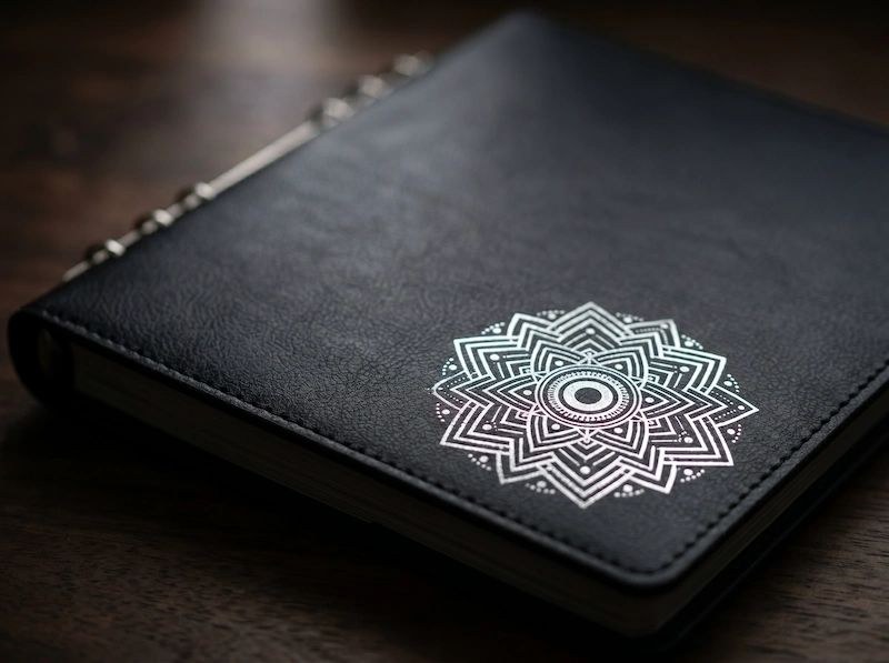 Agenda editorial con foil holográfico prisma