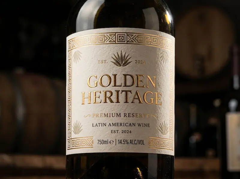 Etiqueta de vino con hot stamping dorado