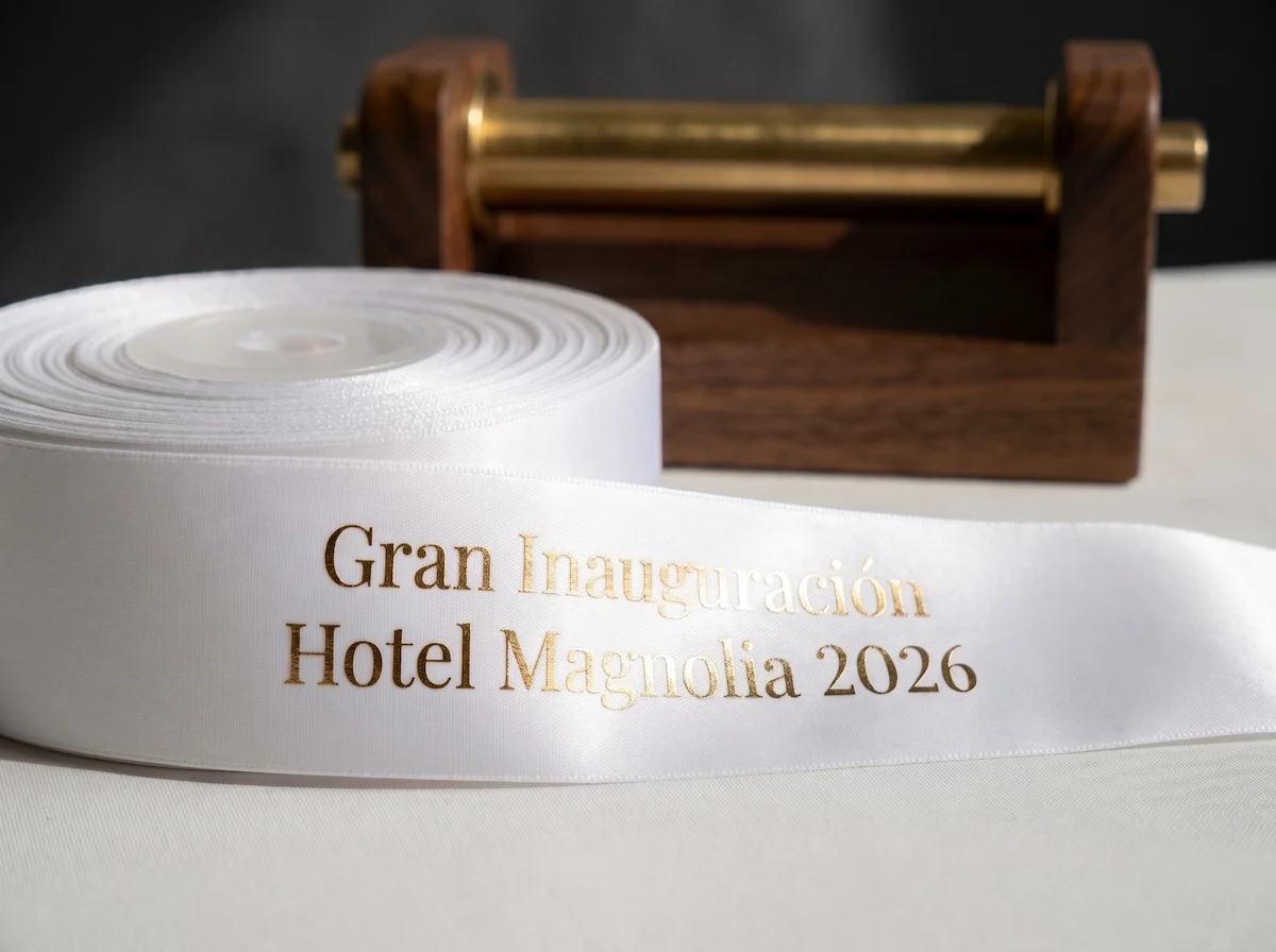Listón de satín impreso con foil digital de oro para empaques de regalo