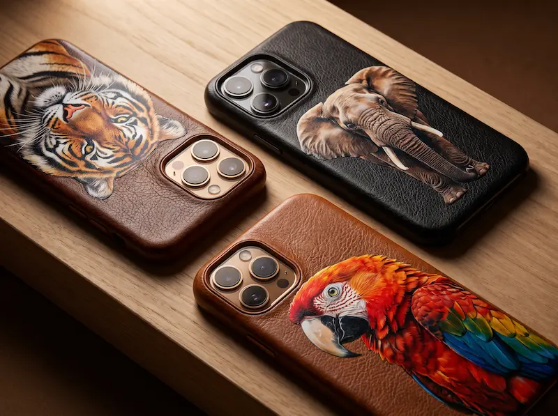 Fundas de piel para celular con impresión UV de alta definición y barniz