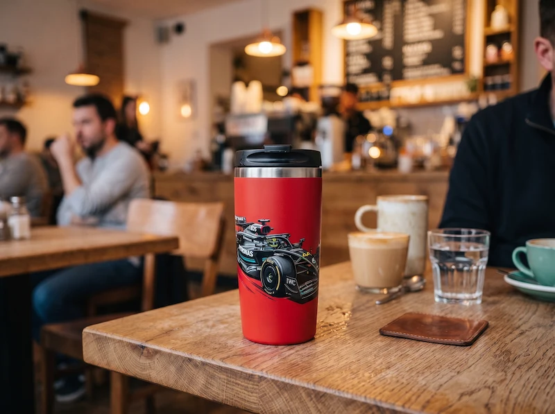 Termo de aluminio mate personalizado con relieve UV de alta resolución