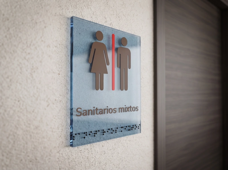 Señal de acrílico con relieve braille táctil y pictogramas normalizados en alta definición
